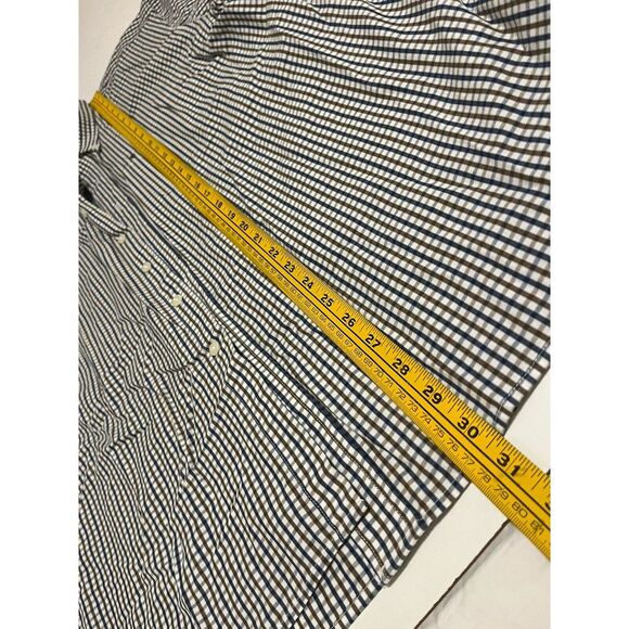 Izod Mens Shirt Large Wh jBrn Blue Checkered Luxury Sport Short Sleeve Button Up - Picture 5 of 6